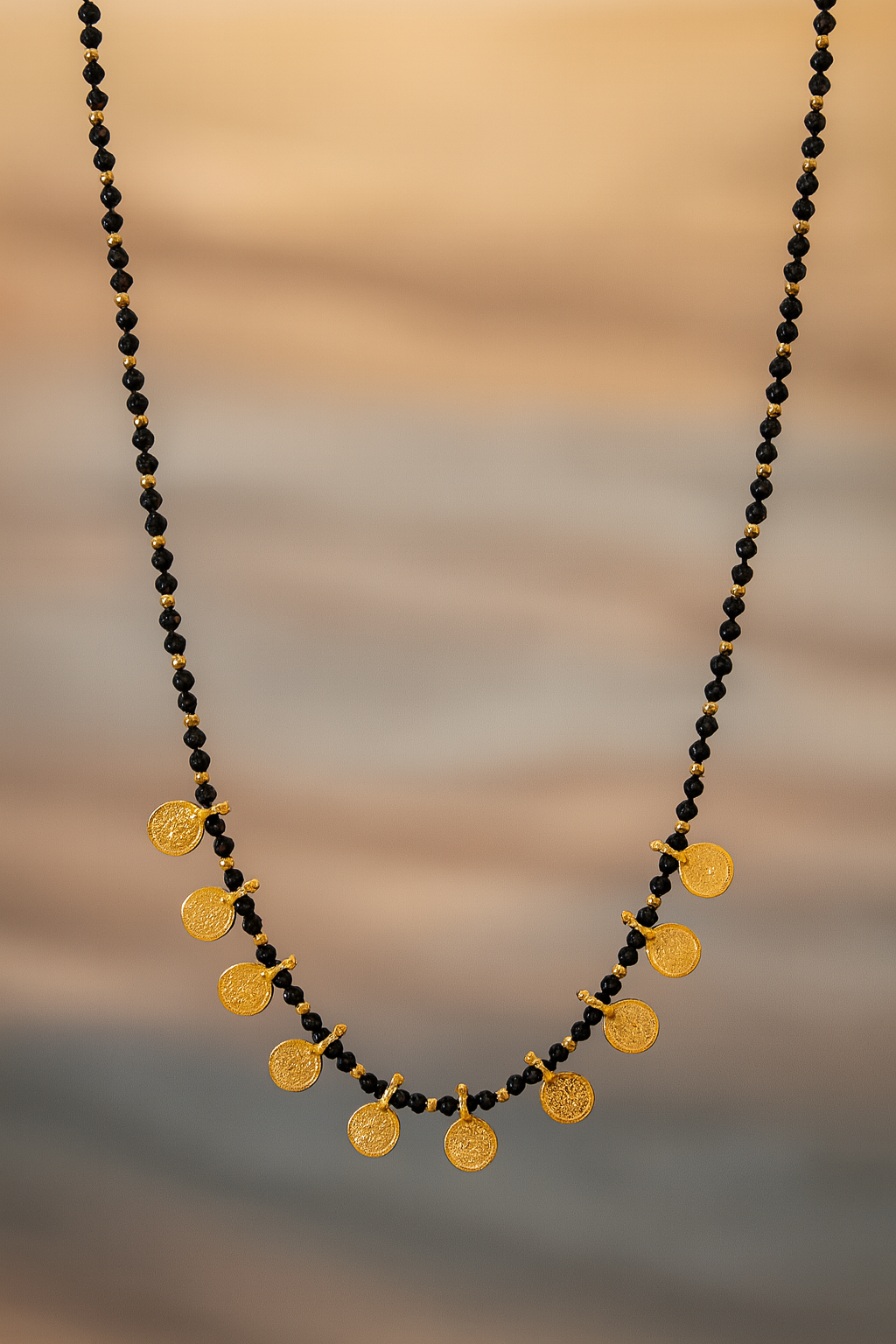 CZ Black Beaded neckpiece with Lakshmi kasu