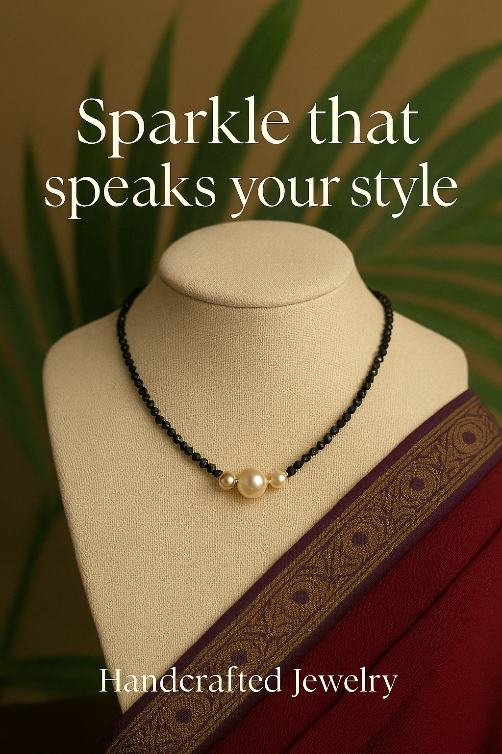 Single-layered Black CZ Beads neckpiece with pearl