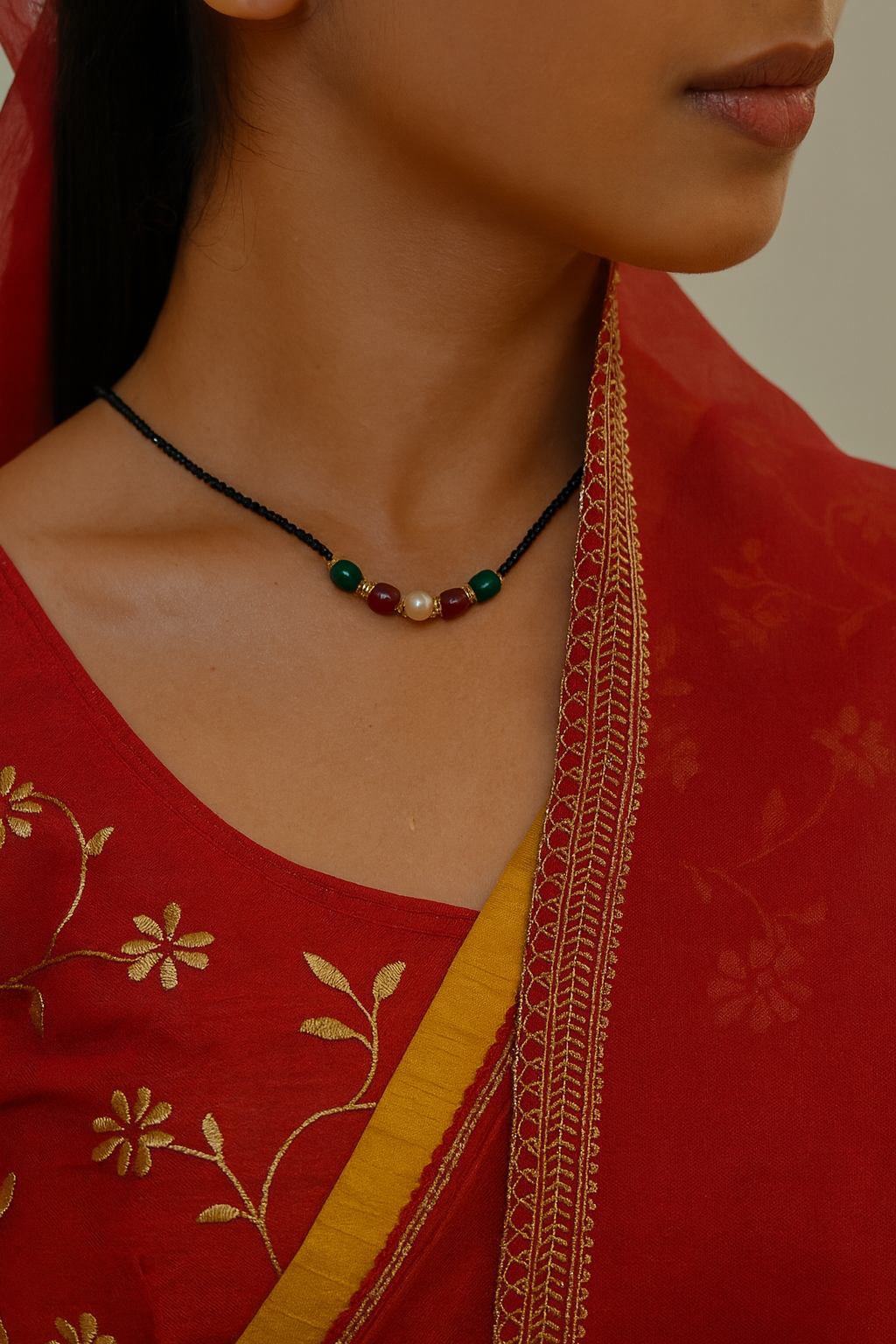 Black CZ beads neckpiece-Single layered