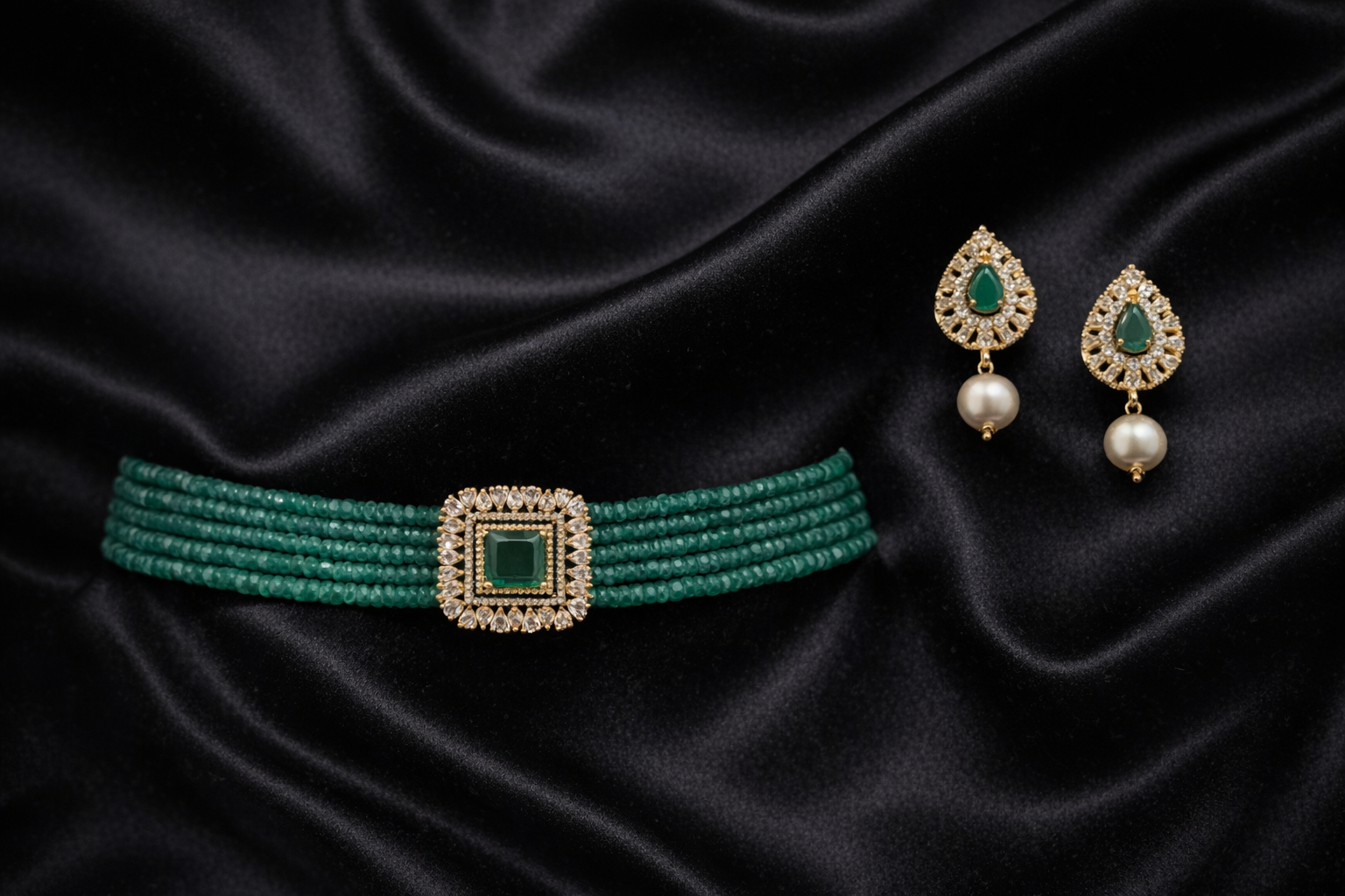 Green CZ beads that glow 💚✨ Earrings that complete the festive look 🤍