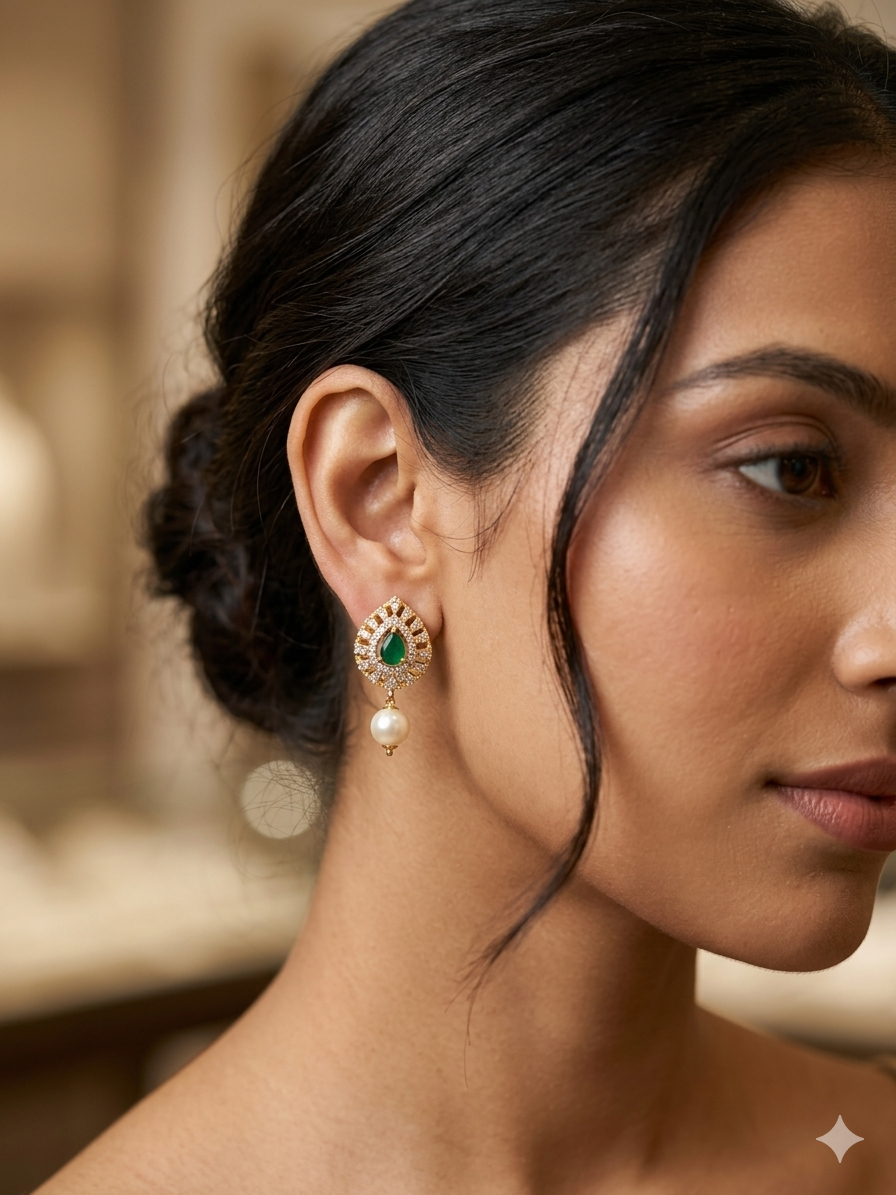 Green CZ beads that glow 💚✨ Earrings that complete the festive look 🤍